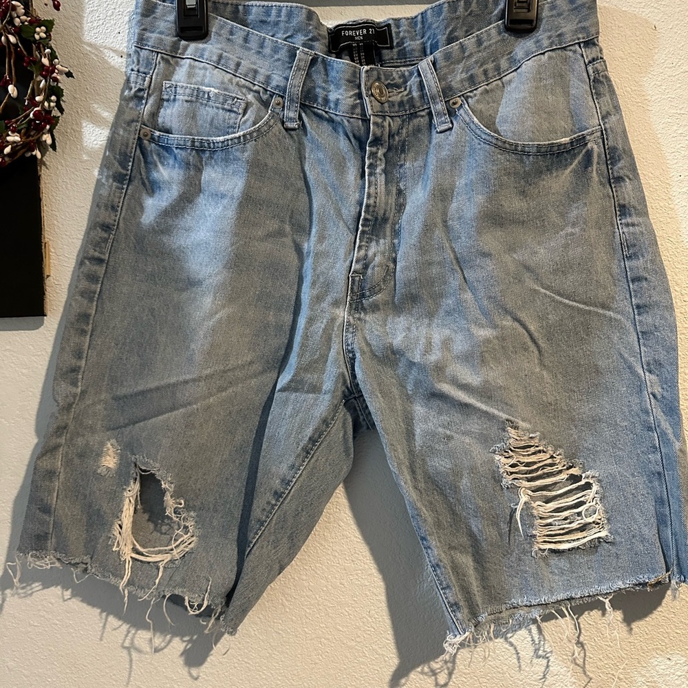Forever 21 Light Blue Distressed Jean Shorts